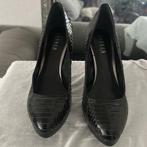 Ralph Lauren (never worn) black leather skin platform heels sz 11